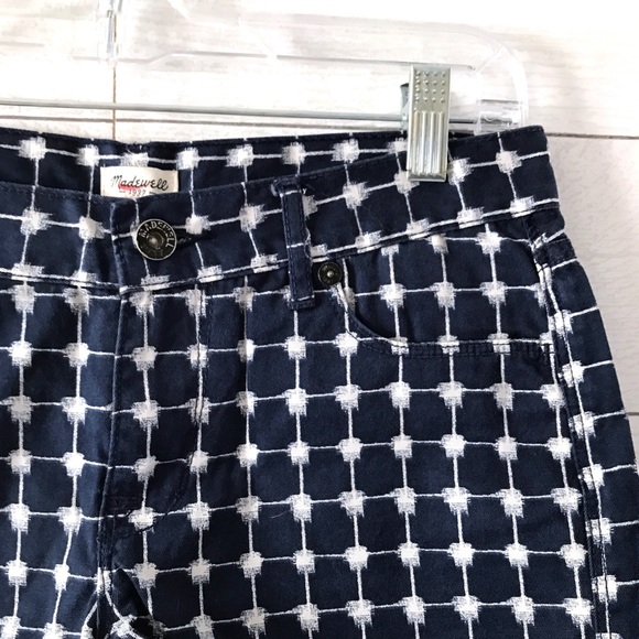Madewell Navy White Grid Print Denim Shorts - Picture 4 of 8